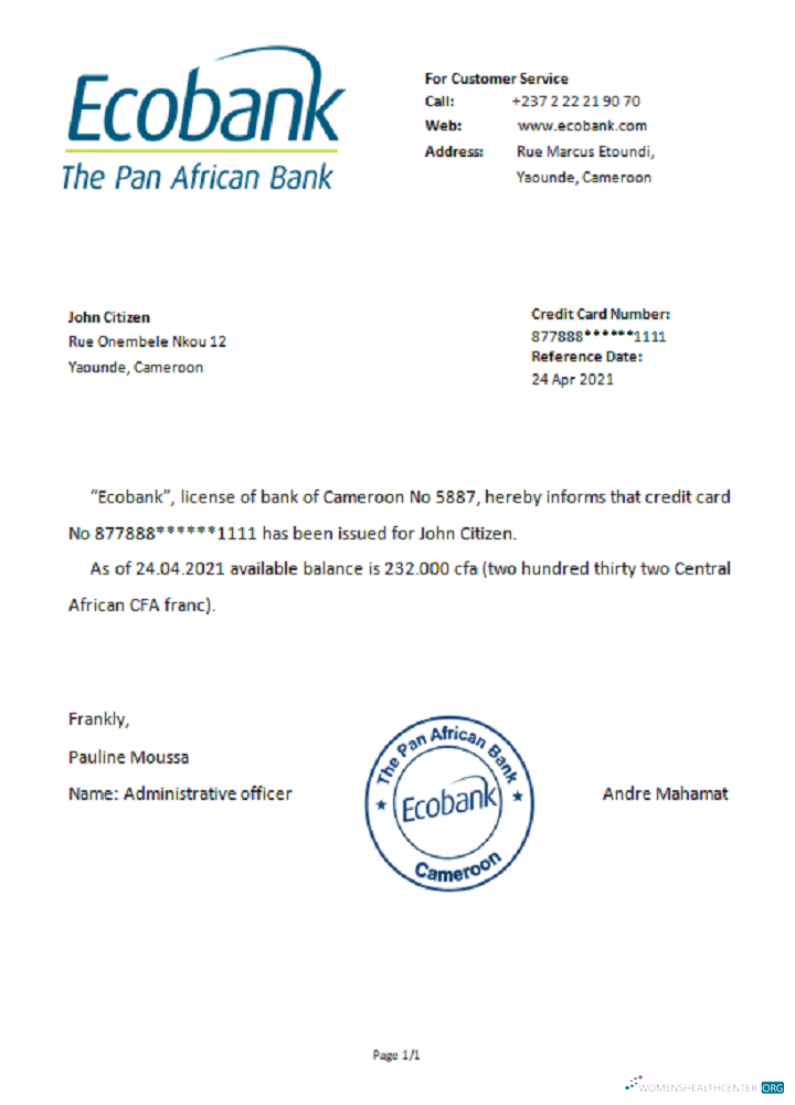 Download Cameroon Ecobank reference Photoshop template